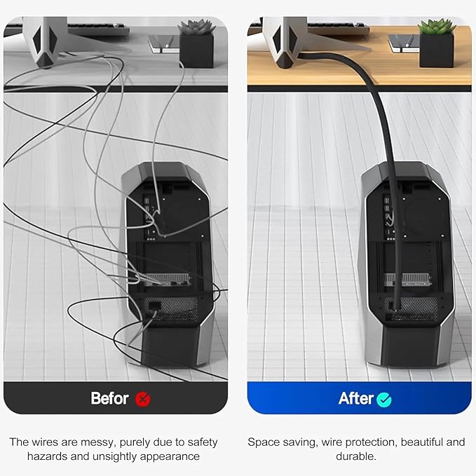 GBSCLOVER 10ft 1/2 inch Cord Protector Wire Loom Tubing Cable Sleeve Split Sleeving for USB Cable, Cable Management for Computer Electrical Wire Power Cord Audio Video Cable, Black