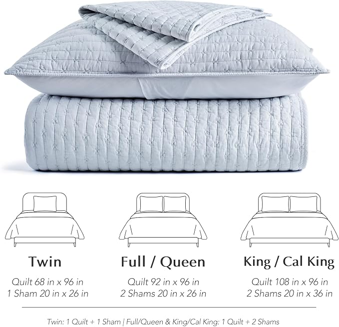 100% Cotton Cross Stitch 3-Piece Quilt Set, Powder Blue | 100% Cotton, Elegant - Image 8