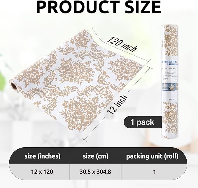 RAY STAR 12X120 Inch Shelf Liner for Kitchen Cabinets, Non-Adhesive Cabinet Liner Washable, PVC Drawer Liner for Dresser Non-Slip Bathroom (Yellow Pattern)(1 Roll)