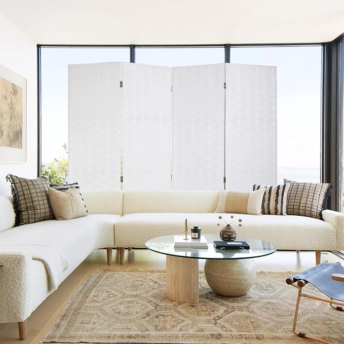 Dopinmin White Room Divider Wall Divider 6FT 4 Panels Dressing Screen | Wood - Image 7