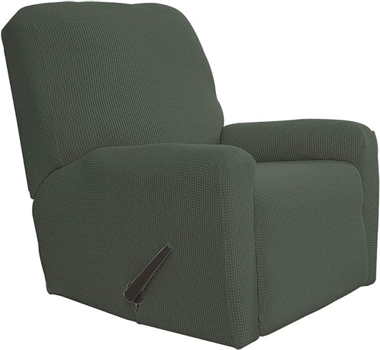 Easy-Going Recliner Stretch Sofa Slipcover Sofa Cover 4-Pieces Furniture Protector Couch Soft with Elastic Bottom Kids Spandex Jacquard Fabric Small Checks(Recliner,Olive Green,Large)