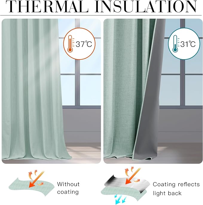 RYB HOME 100% Blackout Linen Textured Curtains 90 inches Long, Thermal - Image 6