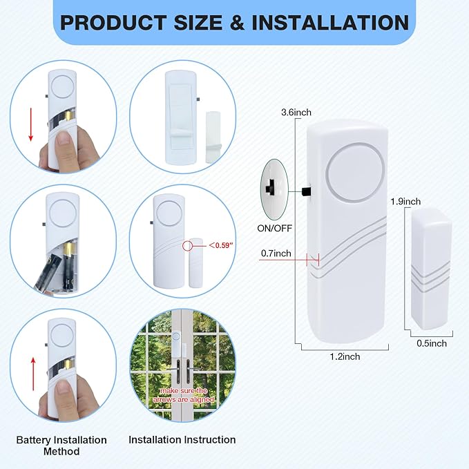 Door Window Alarm, 90DB Door Alarms for Kids Safety, Wireless Sensor Door Window Burglar Alarm-Window Pool Alarms for Home Office House, 20 Pack (20 Pack)