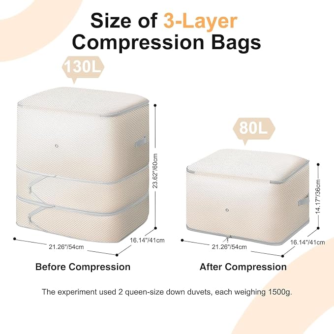 Comforter Storage Bag -130L Large Capacity Blanket Storage Bags 3-Layer Ultra - Image 3