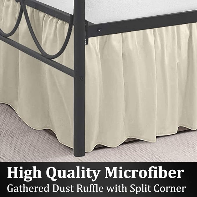 SKY BEDDINGS - King Size Ruffled Bed Skirt with Split Corners - 16 Inch Drop Dust Ruffle Bed Skirt with Platform Three Sided Coverage - 100% Microfiber, Ivory