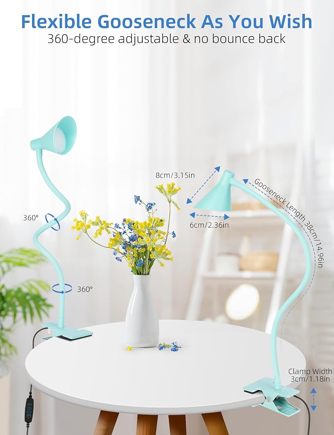 Clip on Light USB Reading Light, Eye Care Dimmable Reading Lamp Teal | 3 Color - Image 5