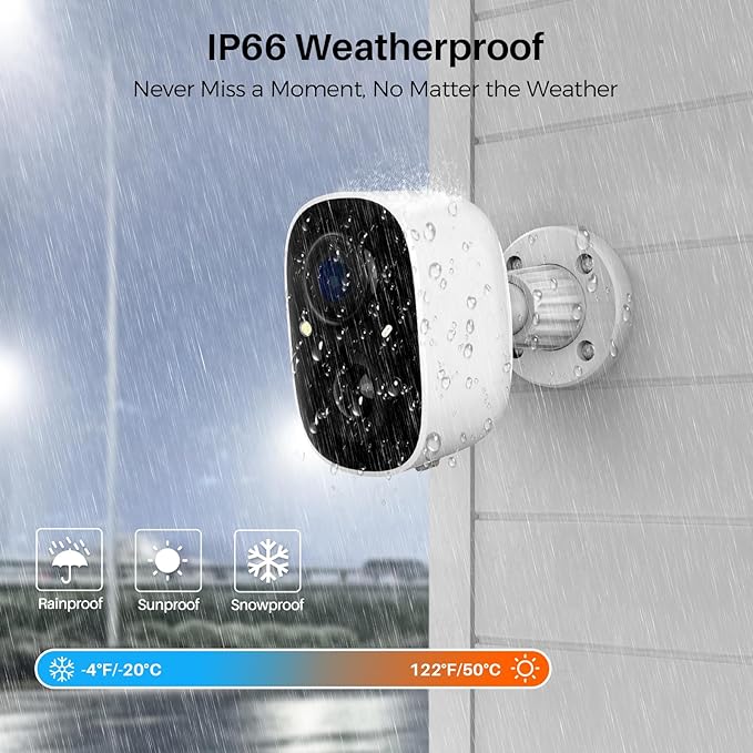 Security Cameras Wireless Outdoor Indoor, 2K Battery Powered WiFi Camera for Home Security, AI Motion Detection, Color Night Vision, IP66 Weatherproof, 2-Way Talk, Siren Alarm, SD/Cloud Storage