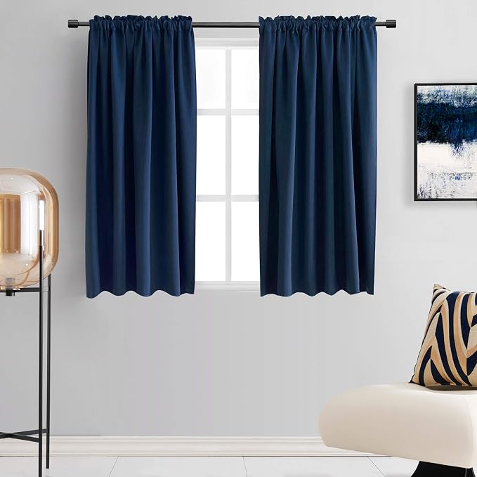 Navy Blue Blackout Curtain Panels by DONREN