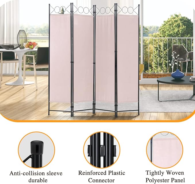 Room Divider, Folding Privacy Screen 4 Panels Portable Wall Divider Partition - Image 2