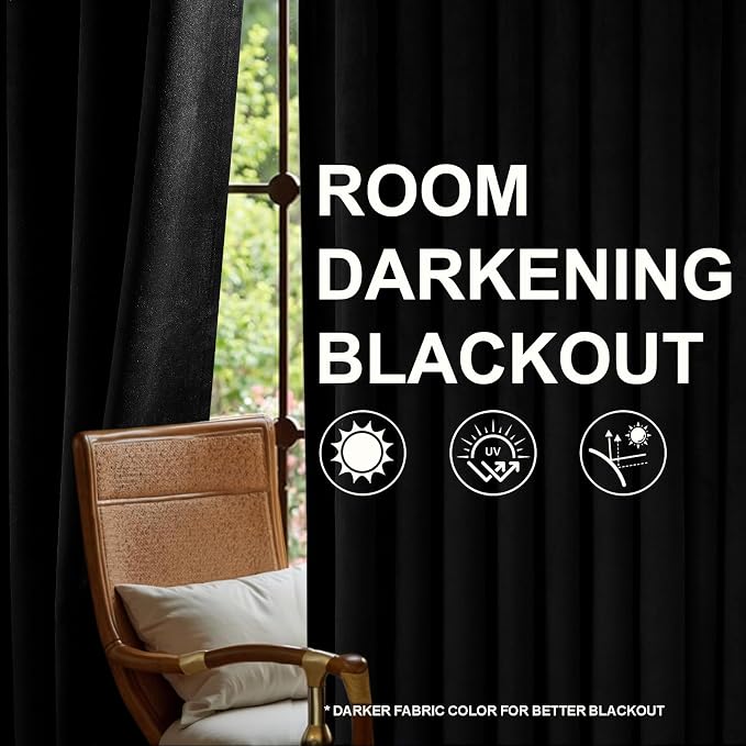 Black Velvet Pleated Curtains 108 inches Long - Image 6