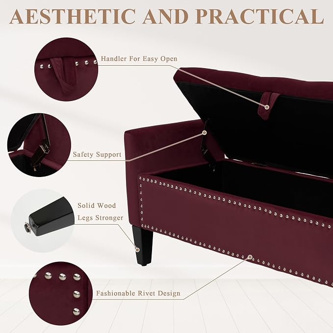 Velvet Ottoman with Storage, Modern Storage Bench - Image 6
