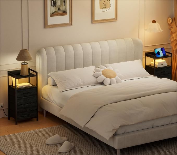 Night Stand with Charging Station, Tall Bedside Table - Image 5