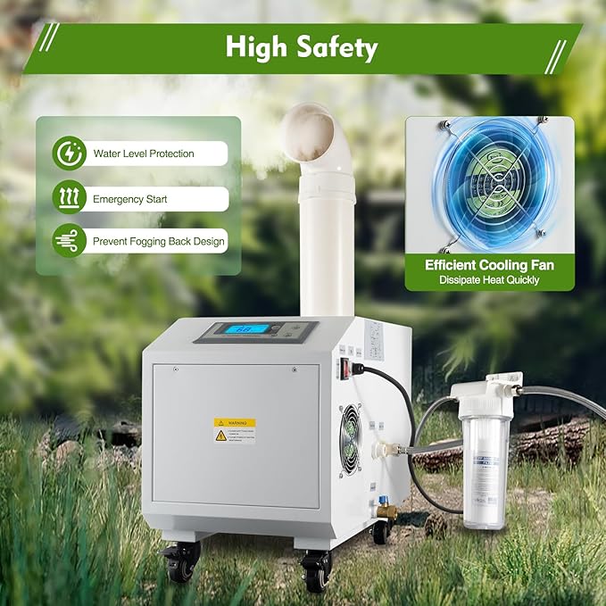 Humidifier Large Room,10L 6.6Lbs/H Industrial Ultrasonic Mist Maker with Wheels&10 Atomizing Discs,Agricultural Commercial Humidifier for Greenhouse,Grow Room&Plants