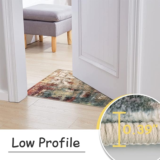 Lahome Modern Abstract Area Rug - 2x3 Washable Small Entryway Rug for Kitchen Non-Slip Front Doormat, Contemporary Faux Wool Soft Floor Indoor Carpet for Bathroom,Red/Multi