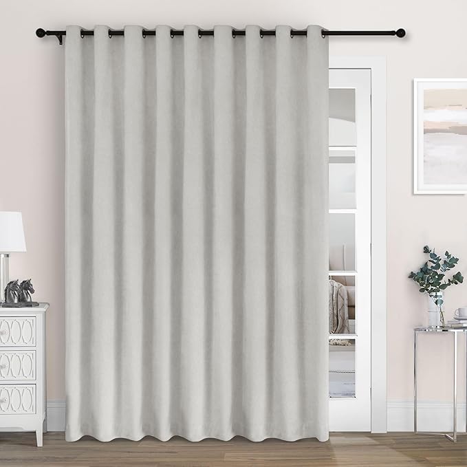 Macochico 100" Wx84 L White Full Blackout Curtains for Sliding Door, Thermal Insulated Drapery for Living Room Bedroom Windows Patio Door, Modern Chenille Grommet Curtains with Tieback 1 Panel