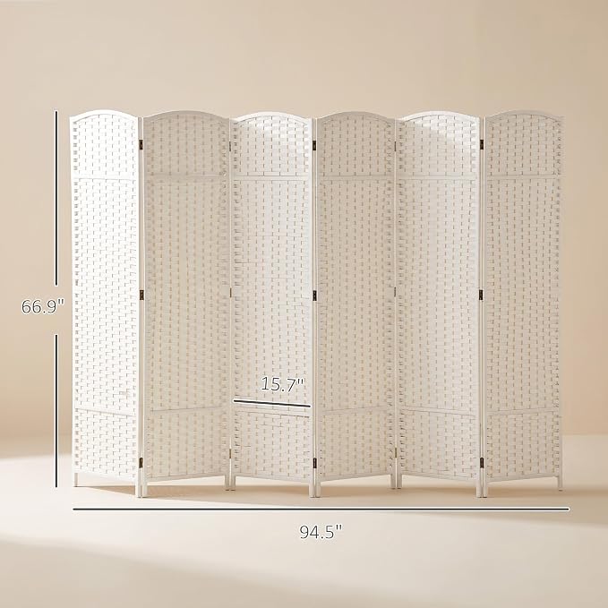 HOMCOM Room Divider Folding Privacy Screen 5.6' Tall Home Office White | - Image 6