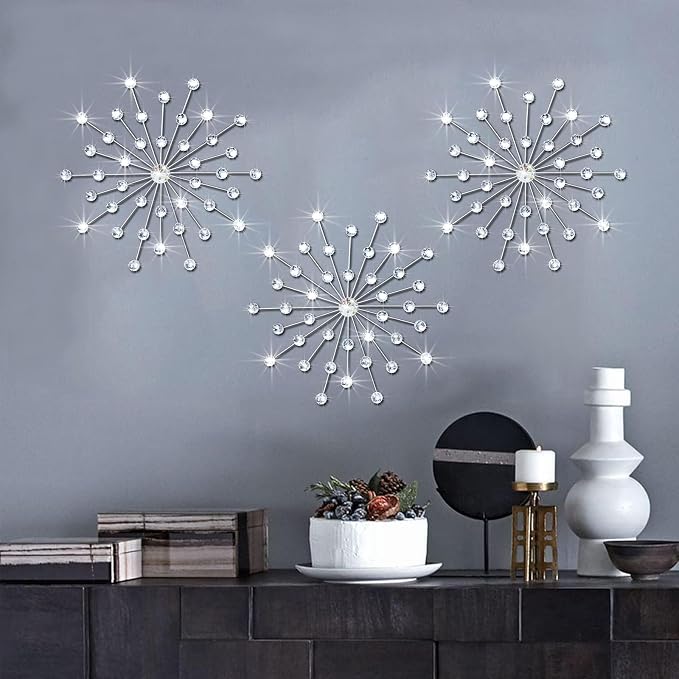 ZEXUIRU 3 Set Silver Starburst Wall Art by ZEXUIRU