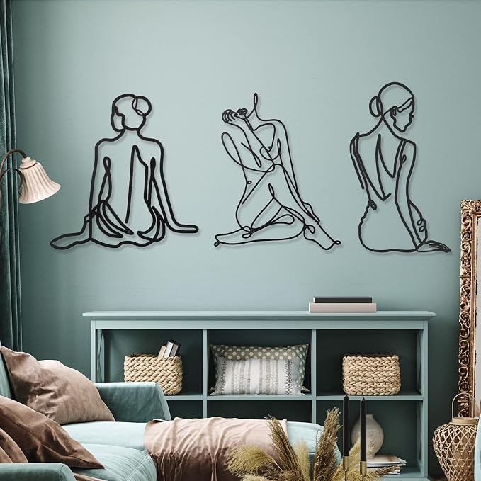Photect 3 Pcs Metal Wall Art Decor Minimalist Abstract Woman Wall Art Metal - Image 2