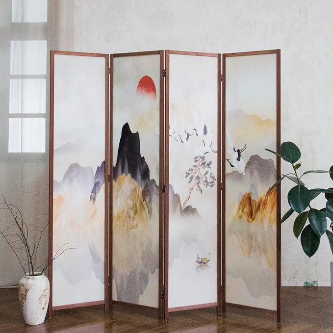 4 Panel Room Divider, 5.6 ft Tall Blackout Folding Privacy Screen - Image 4