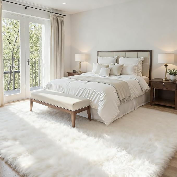 5x7 Fluffy Shag Area Rugs for Living Room Bedroom: Soft Plush Carpet White | - Image 2