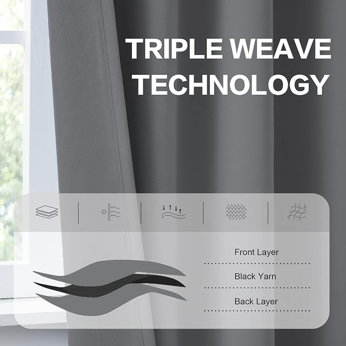 Thermal Insulated Gray Blackout Curtain Panels 96 Inches Long, Back Tab and Rod - Image 4