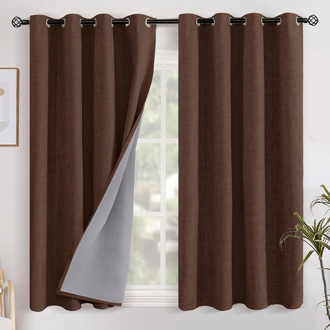 YoungsTex Brown Linen Blackout Curtains 54 Inches Long by YoungsTex
