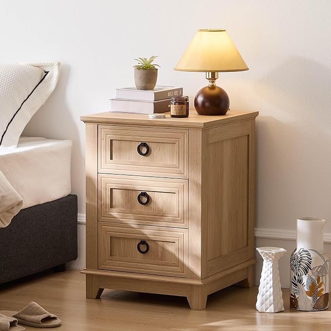 Joaxswe Farmhouse Nightstand, Natural Wood Night Stand Cabinet - Image 4