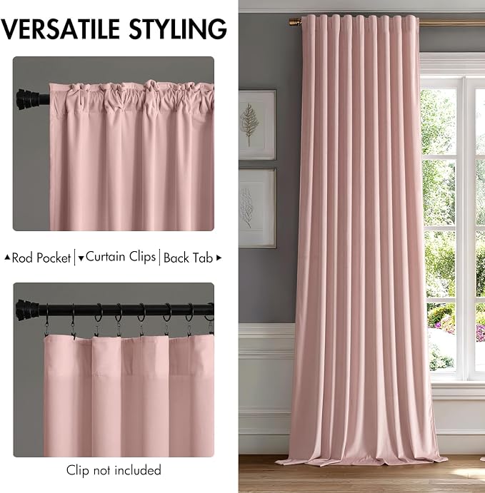 MIULEE Light Pink Velvet Curtains 52x108 inches Luxury Blackout Curtains | - Image 2