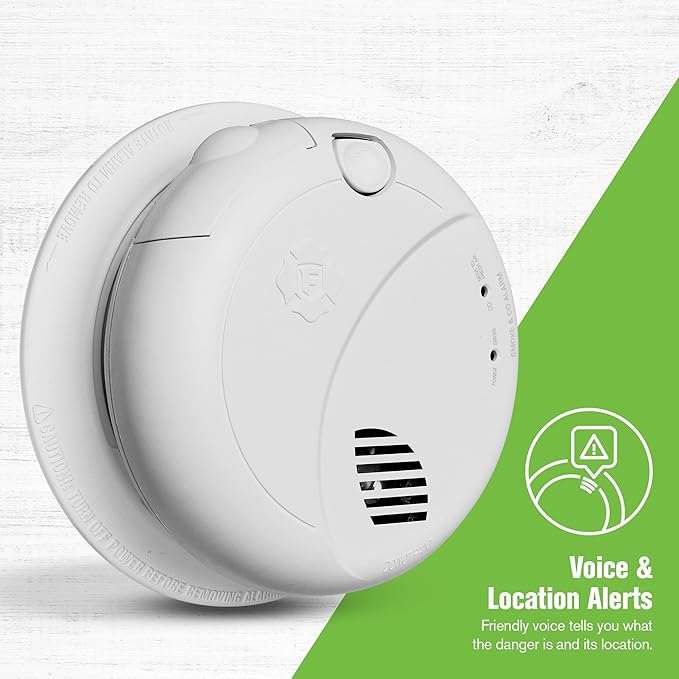 First Alert Combination Smoke & Carbon Monoxide Alarm, Interconnect Hardwire Detector with Battery Backup and Voice & Location Alerts, SMCO100V-AC, 1-Pack