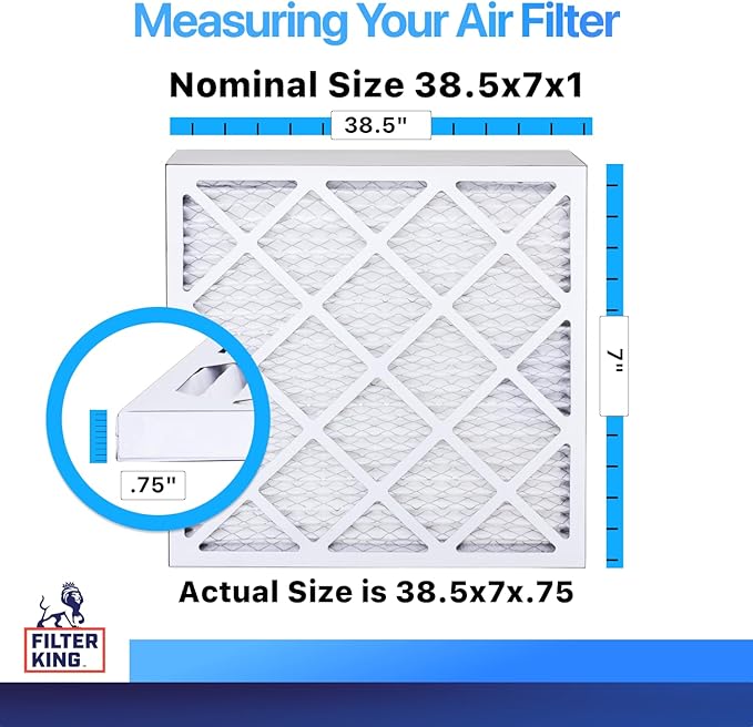 Filter King 38.5x7x1 Air Filter | 4-PACK | MERV 8 HVAC Pleated A/C Furnace Filters | MADE IN USA | Actual Size: 38.5 x 7 x .75"