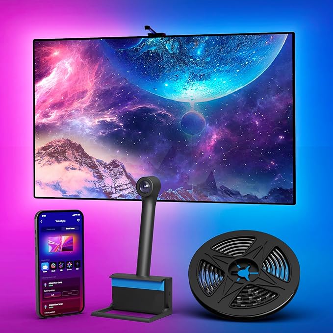 Ailofy Smart TV LED Backlight with Camera for 75-85 inch Screens, 16.4ft LED Strip Lights Sync to Screen& Music, Color Changing Lights for TV Compatible with Alexa & Google Assistant, App Control