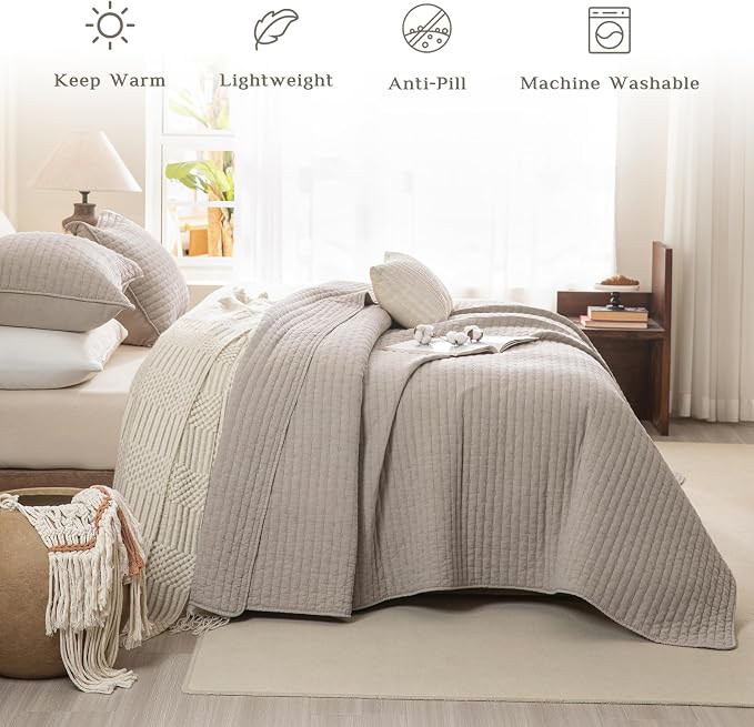 CozyTide Queen Quilt 90"x98", Stone-Washed Cotton Linen Colored Lightweight - Image 2