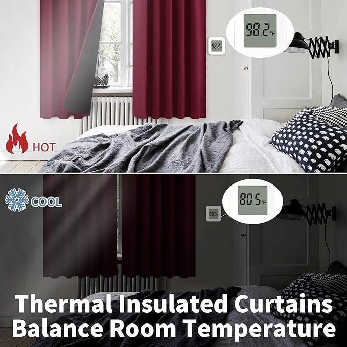 BGment Burgundy Red 100% Blackout 48 Inch Curtains - Image 6