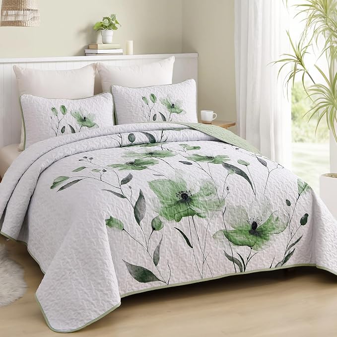 Mybedsoul Full/Queen Quilt Set Sage Green, Reversible Polyester Coverlet Set - Image 2