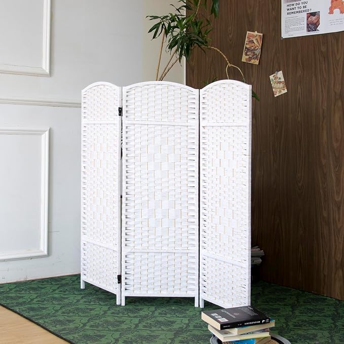 3-Panel Short Room Divider, 3.9 ft Freestanding Partition Wall, Natural White - Image 2