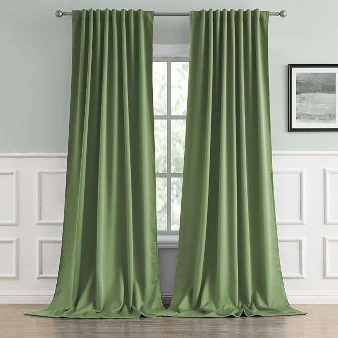 Back Tab Blackout Curtains for High Ceiling Wall Panels 52 by 132 Inch Length by DUALIFE