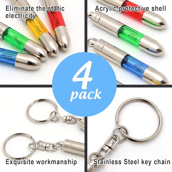 SWEETHOMEDECO 4 Packs Car Static Human Body Static Eliminator Discharger, Silver Tone High Voltage Anti-Static Keychain ESD Tool Sets, Charger 1811