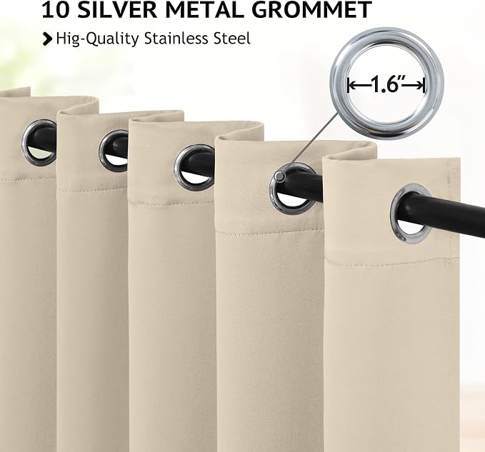COSVIYA Grommet Room Darkening Beige Curtains 84 inch Long - Image 2