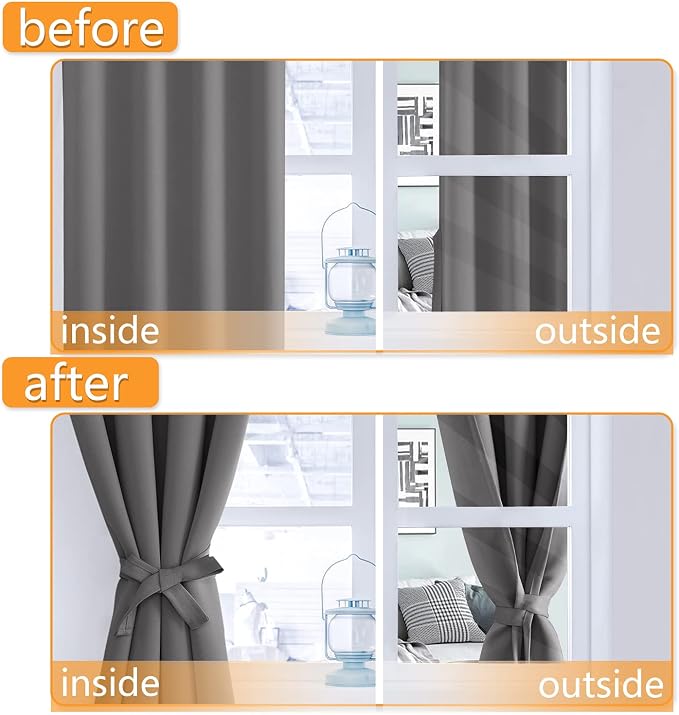 Blackout Curtains for Bedroom, 70 x 84 Inches Light Grey 2 Panels | Thermal - Image 4