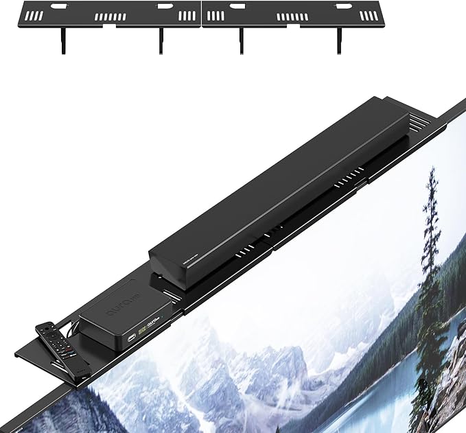 Adjustable Steel TV Top Shelf, Soundbar Mount, Universal Monitor Shelf for Soundbar, Game Console, Cable Box, Router Shelves and Home Accessories (No Storage Boxes, 2PCS)