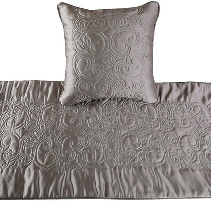 The HomeCentric Decorative Silver King 90 x 18 inch Bed Runner Without Pillow Cover, Satin Quilted Bed Scarf, Abstract Modern - Silver Soft