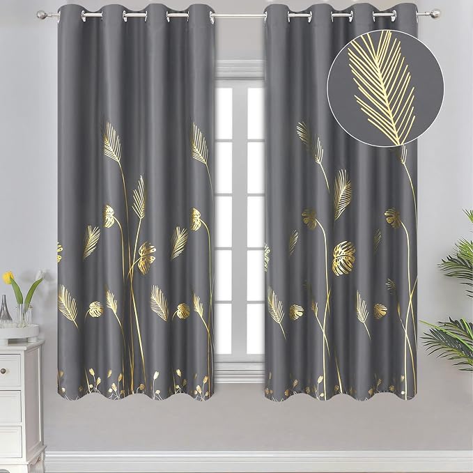 Palm Leaves Blackout Curtains 63 inch Length 2 Panels by ESTELARTEXTILER