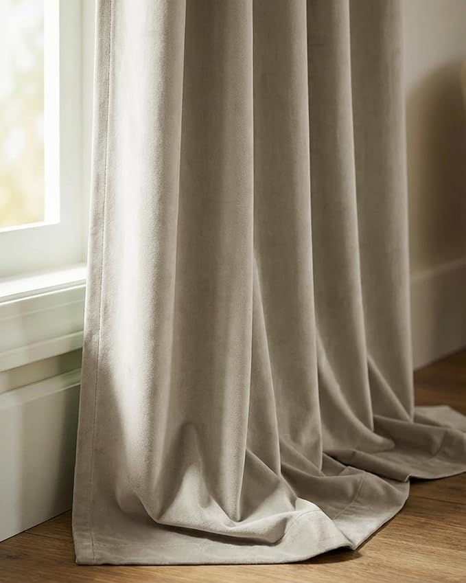 Beige Velvet Curtains for Sliding Door 108 inches, 2 Panels | Thermal Insulated - Image 9