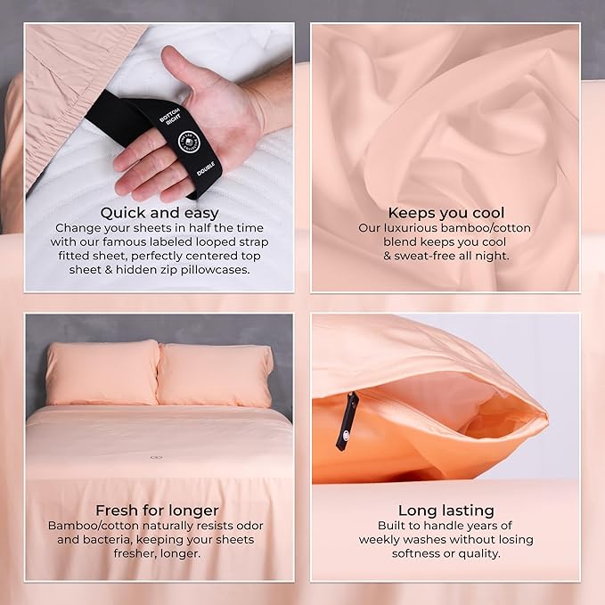 THE LAD COLLECTIVE 3.0 Queen Bedding Set - 4-Piece Bedset w/Fitted Sheet, Top Sheet & 2 Standard Pillowcases [Duvet Not Included] - Bamboo-Cotton - The Yellowstone Collection Peach