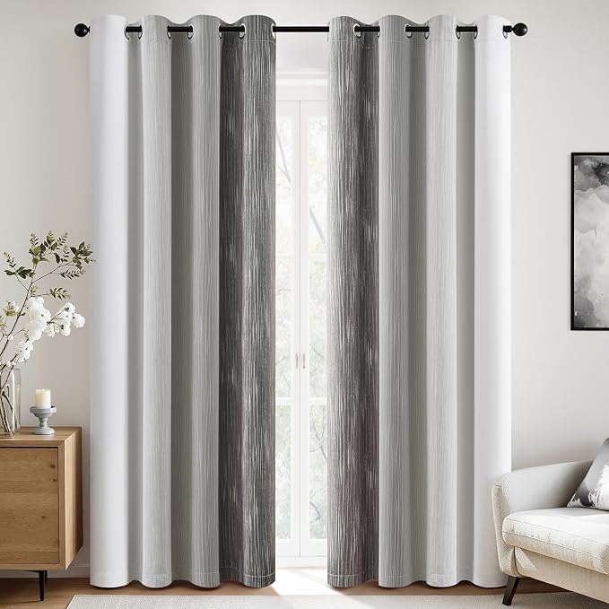 MIULEE Grey and Greyish White Ombre Blackout Curtains 52Wx90L Set of 2 | Full - Image 3