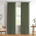 Pinch Pleated Full Blackout Faux Linen Curtains 102 Inches Long | Moss Green by 100BlackoutShield