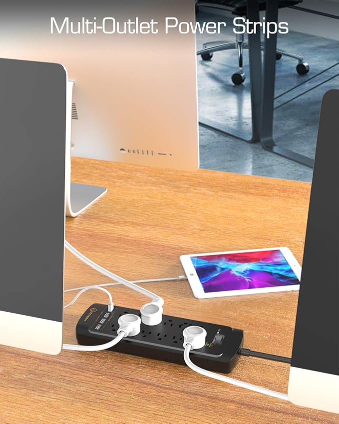 Witeem Surge Protector Power Strip - 12 Outlets, 4 USB 3.4A Ports, 6Ft Extension Cord, 1875W/15A, 4360Joules, Wall Mountable, Overload Protection - Ideal for Home & Office Use (Black-3.4A)