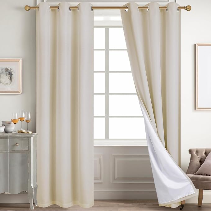 Diraysid 100% Blackout Curtains Light Beige Linen Curtains - Image 6