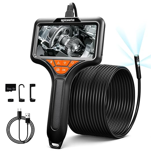 Epicmate Triple Lens Endoscope Camera with Light- 5" 1080P HD Handheld Borescope with 50FT Semi-Rigid Cable, Waterproof Sewer Inspection Camera with 32GB Card, Drain Plumbing Camera & Gifts for Men