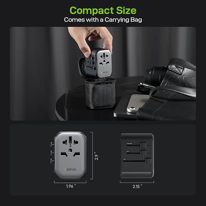 EPICKA Pulse 45W European Travel Plug Adapter, Universal Power Adapter with PD Fast Charging, 5-Port (1 AC/2 USB-A/2 USB-C) International Charger Adapter for Europe, Japan - Travel Essentials (Black)